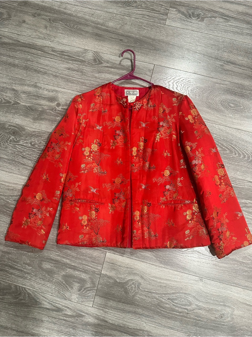 Vintage Bel D'or Red Gold Brocade Chinoiserie Quilted